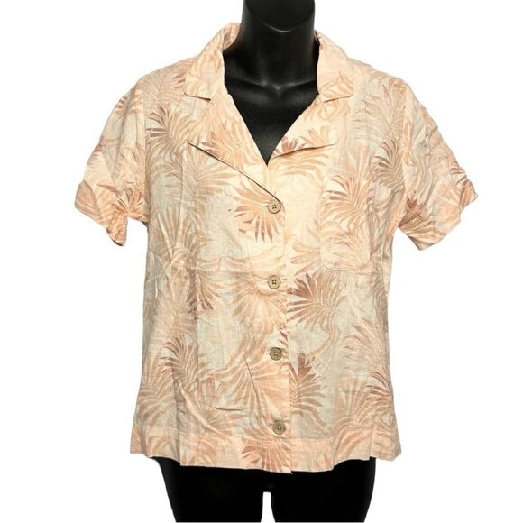 NEW Faherty peachy linen tropical print relaxed fit button up top size XS - Picture 2 of 7